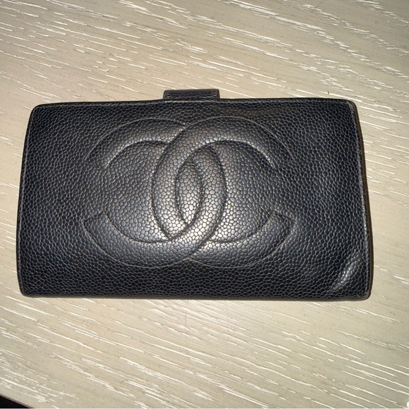 CHANEL Accessories - CHANEL Long Wallet Black Caviar Skin Leather CC Authentic - Good